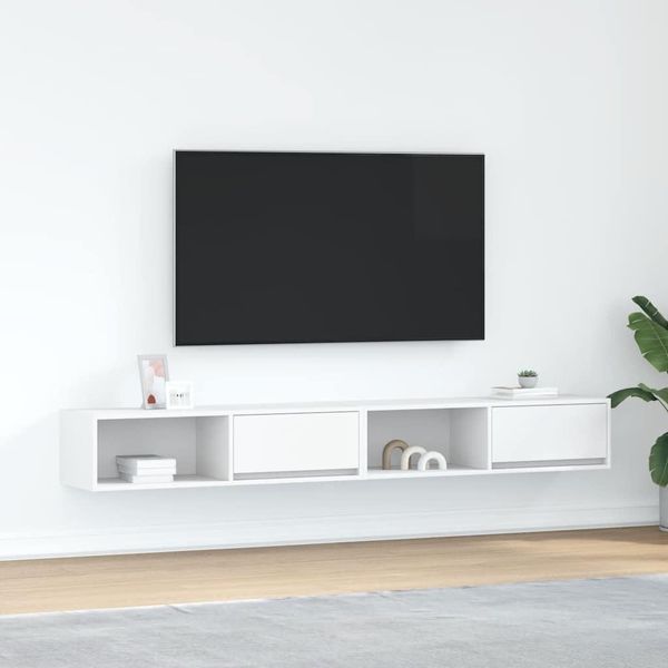 Syfax™ Mobili Tv A Parete 2Pz Bianchi 100X31X25,5 Cm Legno Multistrato-image