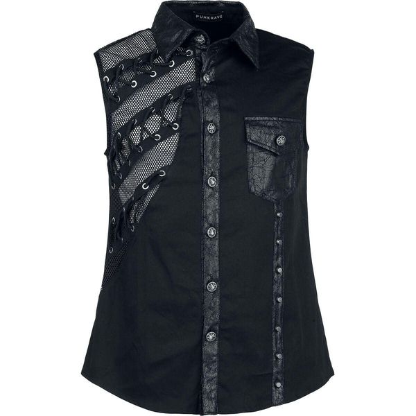 Camicia Punk Rave A Maniche Corte Uomo Punk Asimmetrico Senza Maniche Nero Xxl-image
