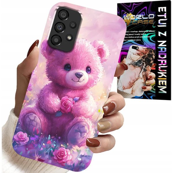 Custodia Per Samsung Galaxy A23 5G - Simpatico Orsetto Su Sfondo Rosa, Custodia + Vetro-image