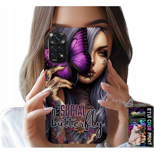 Pouzdro Pro Xiaomi Note 11 / 11S - Anti Social Butterfly Farfalla Rosa + Sklo-image