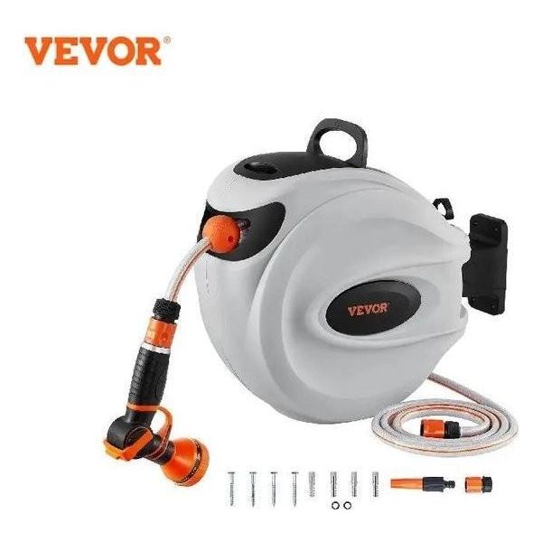 Avvolgitubo A Parete Btd Da 20 Metri - Tubo Da Giardino - Ritorno Automatico - Con 9 Diversi Tipi Di Spruzzo E 3 Ugelli - Ruotabile Di 180 Gradi - Facile Montaggio A Parete-image