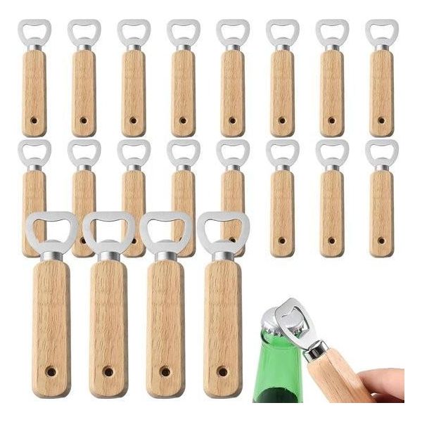 Apribottiglie In Legno Incidibile - Apribottiglie Per Birra Con Manico In Legno - Apribottiglie In Legno Portatile Per Casa E Pub - 20 Pezzi-image