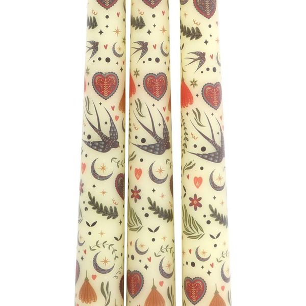 Something Different - Candela Conica Stampata "Midnight Bloom"" (Confezione Da 3) SD10671 (Taglia Unica) (Colore Crema)"-image