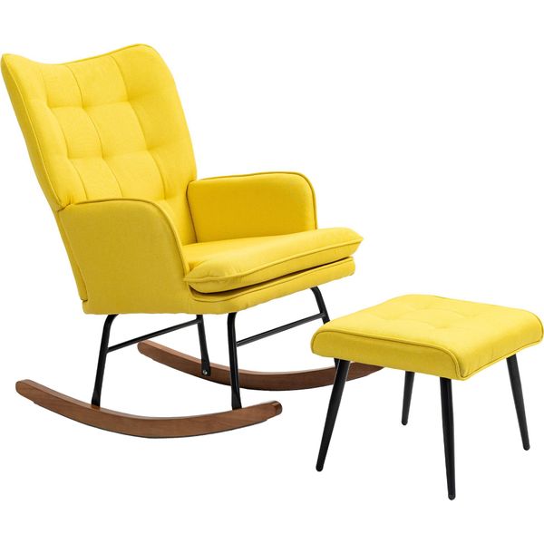 Fortuna Lai Sedia A Dondolo Poltrona A Dondolo Con Poggiapiedi Poltrona Relax Poltrona Con Braccioli Effetto Lino Portata Massima 130 Kg Beige Per Soggiorno E Relax-image