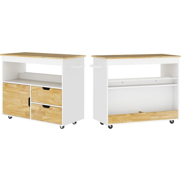 Carrello Da Cucina Fortuna Lai Carrello Di Servizio Con Piano Di Lavoro, Cassetti, Carrello Con Armadio Da Cucina Con Porta Soft-Close, Maniglia, Isola Da Cucina Con Vano Aperto Per Ufficio, 107X50X85 Cm, Rovere-image