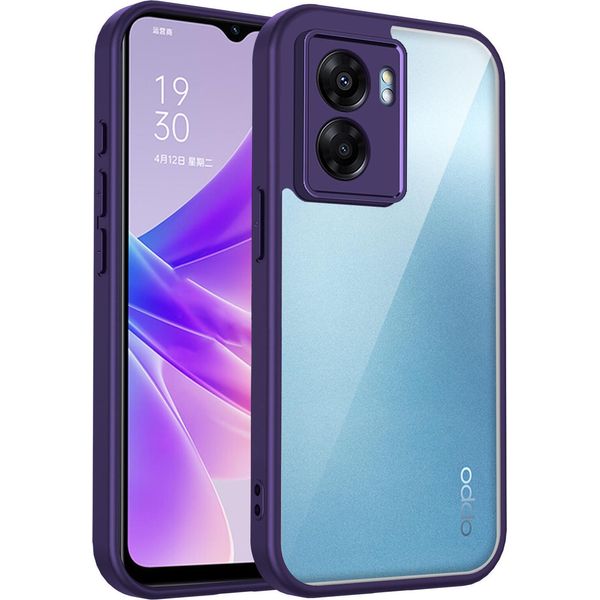 Custodia Per Oppo A77 5G/A57 4G/A57 5G Cover Posteriore Trasparente Con Cornice In Tpu, Antiurto Viola-image