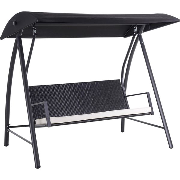 Fortuna Lai Altalena Da Giardino A 3 Posti Con Tetto In Polyrattan E Metallo, Colore Nero, 198X124X179 Cm, Per Giardino E Terrazza-image
