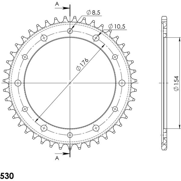 Supersprox Alu-Kettenrad 530 - 43Z (Nero) RAL-1340:43-BLK|ID 154,0 Lk 176,0 6-Loch/6-Loch-image