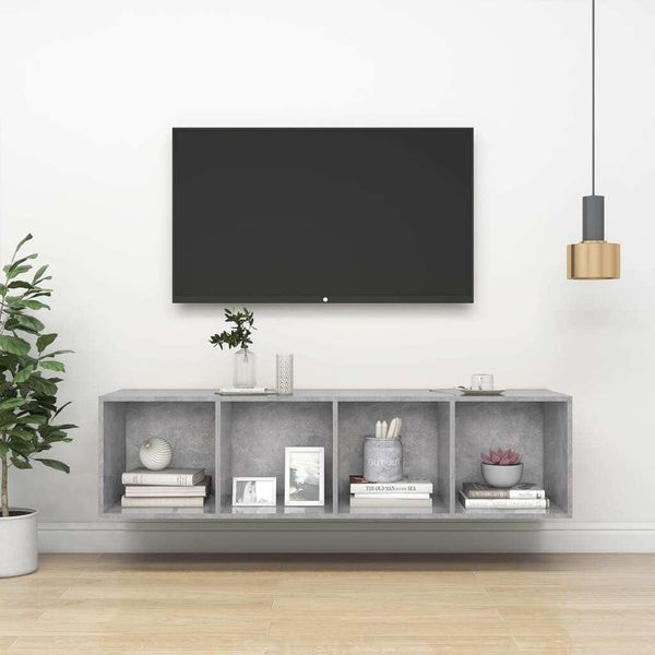 The Living Store Parete Tv Grigio Cemento 37X37X142,5 Cm Materiale In Legno-image