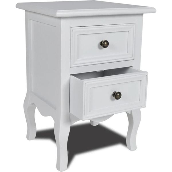 The Living Store Comodino Con 2 Cassetti Mdf Bianco-image
