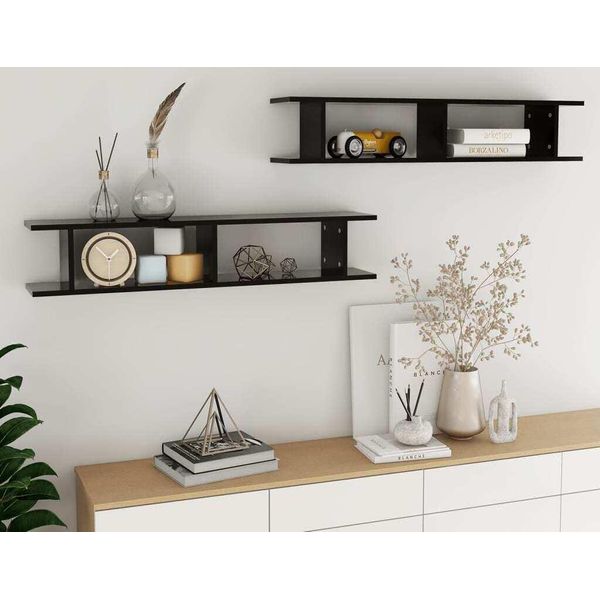 The Living Store Mensole Da Parete 2 Pezzi Nere 105X18X20 Cm In Legno-image