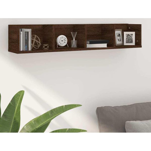 The Living Store Scaffale Da Parete Per Cd Marrone Effetto Rovere 100X18X18 Cm Materiale A Base Di Legno-image
