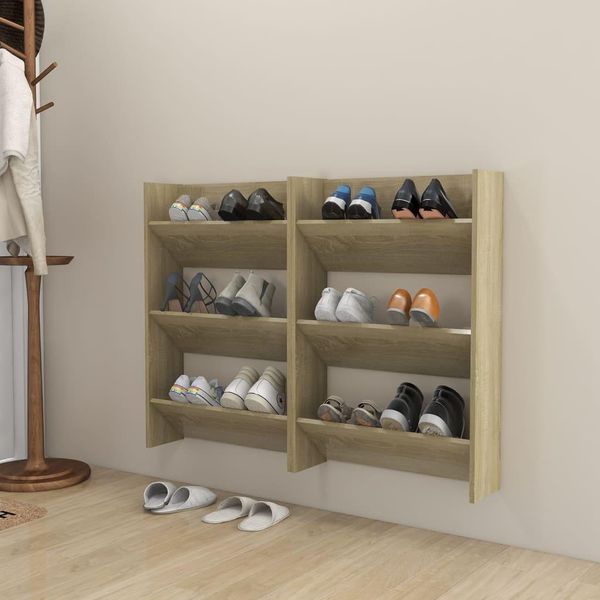 The Living Store Scarpiere A Muro 2 Pezzi Rovere Sonoma 60X18X90Cm Materiale Legno-image