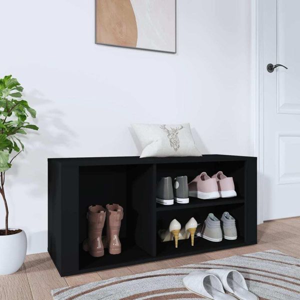The Living Store Scarpiera Nera 100X35X45 Cm In Materiale Ligneo-image
