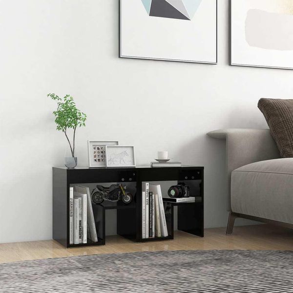 The Living Store Comodini 2 Pz. Neri 40X30X40 Cm In Materiale Ligneo-image