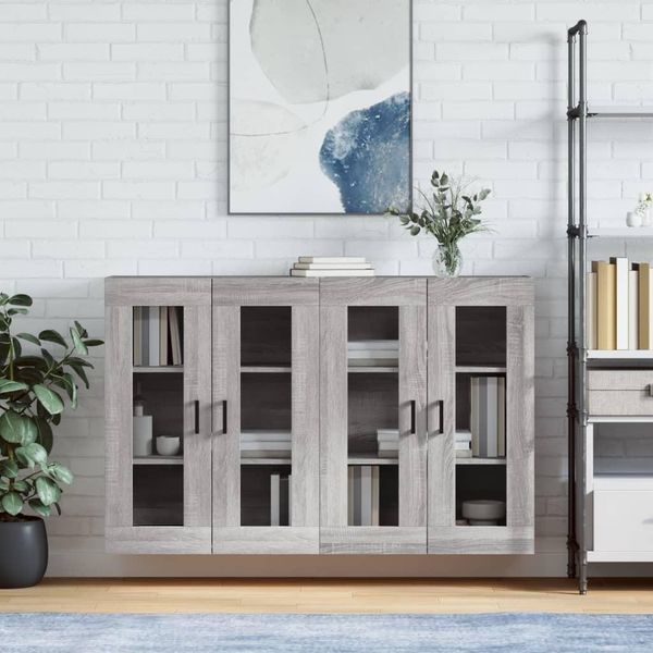 The Living Store Armadi A Muro 2 Pz. Materiale In Legno Grigio Sonoma-image