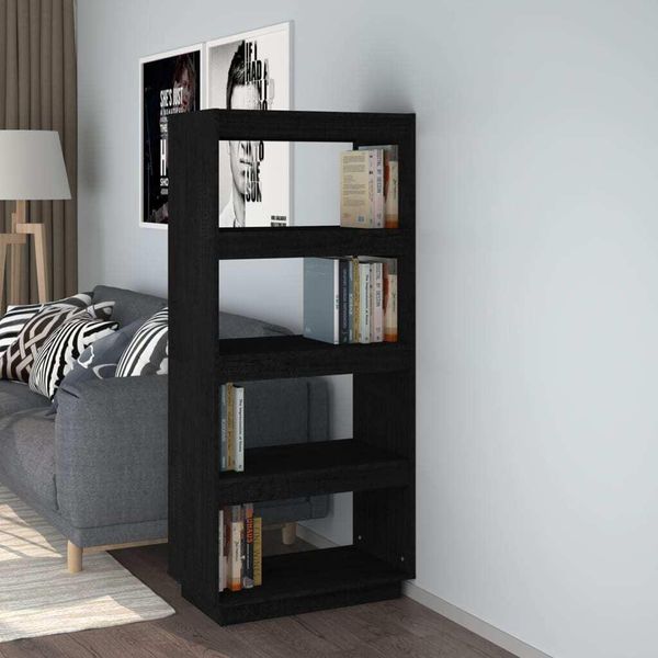 Vidaxl Scaffale/Divisorio Nero 60X35X135 Cm In Pino Massiccio - Scaffale - Librerie - Scaffale In Legno - Divisorio Per Ambienti-image