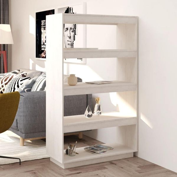 The Living Store Libreria/Divisorio Bianco 80X35X135 Cm In Legno Di Pino Massiccio-image