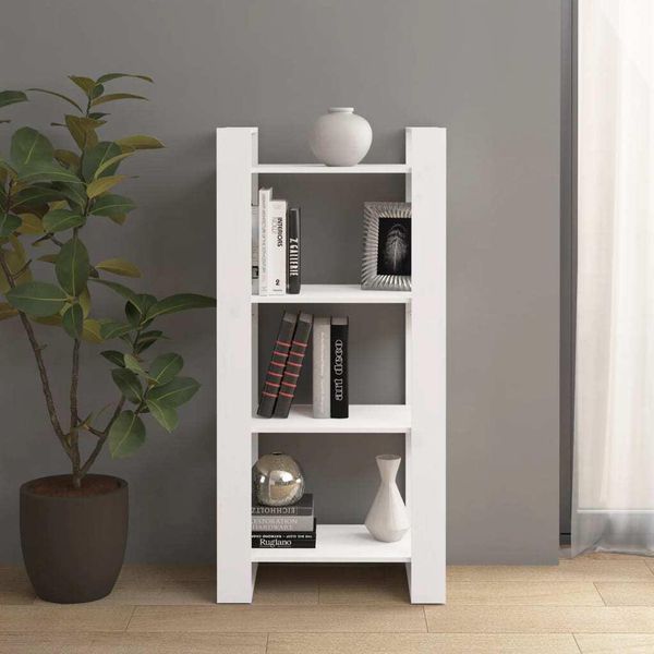 The Living Store Libreria/Divisorio Bianco 60X35X125 Cm In Legno Massiccio-image