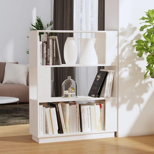 The Living Store Libreria/Divisorio Bianco 80X25X101 Cm In Legno Di Pino Massiccio-image