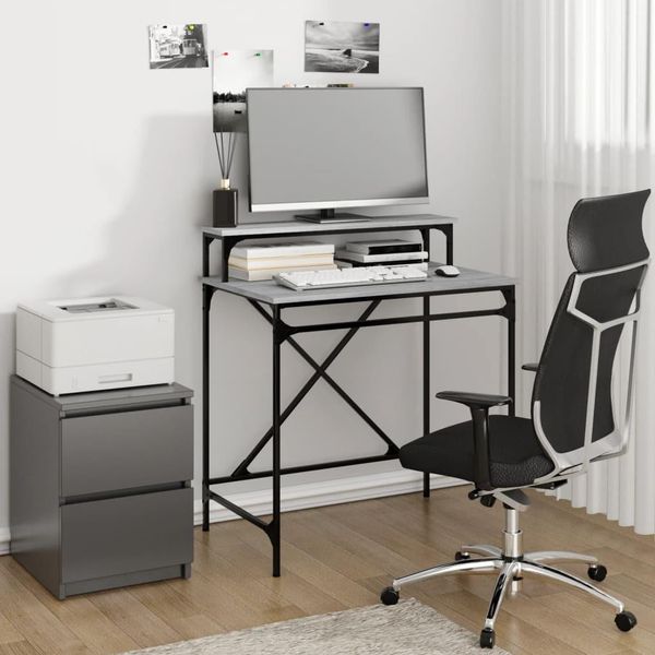 The Living Store Scrivania Grey Sonoma 80X50X90 Cm Materiale A Base Di Legno E Ferro-image
