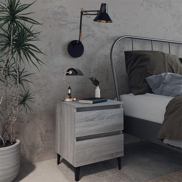 The Living Store Comodino Con Gambe In Metallo Grigio Sonoma 40X35X50 Cm-image