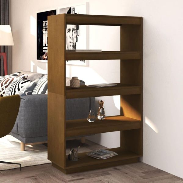 The Living Store Libreria/Divisorio Per Ambienti Marrone Miele 80X35X135 In Legno Di Pino Massiccio-image