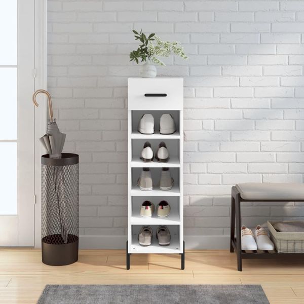 The Living Store Scarpiera Bianca 30X35X105 Cm Materiale Legno-image