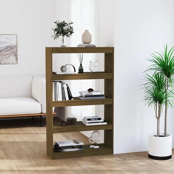 The Living Store Libreria/Divisorio Per Ambienti Marrone Miele 80X30X135,5 Cm In Legno Di Pino-image