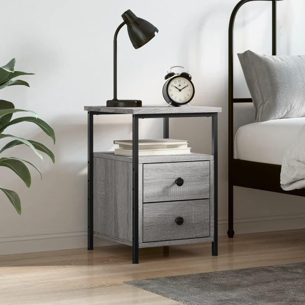 The Living Store Comodino Grey Sonoma Oak 34X35,5X50 Cm Materiale Legno-image