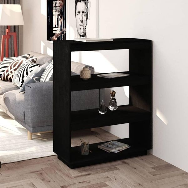 The Living Store Libreria/Divisorio Nero 80X35X103 Cm In Legno Di Pino Massiccio-image