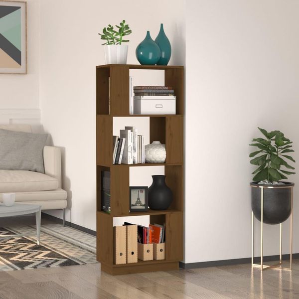 The Living Store Libreria/Divisorio Per Ambienti Marrone Miele 51X25X132Cm In Legno Di Pino Massiccio-image