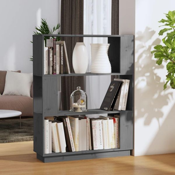 The Living Store Libreria/Divisorio Grigio 80X25X101 Cm In Legno Di Pino Massiccio-image