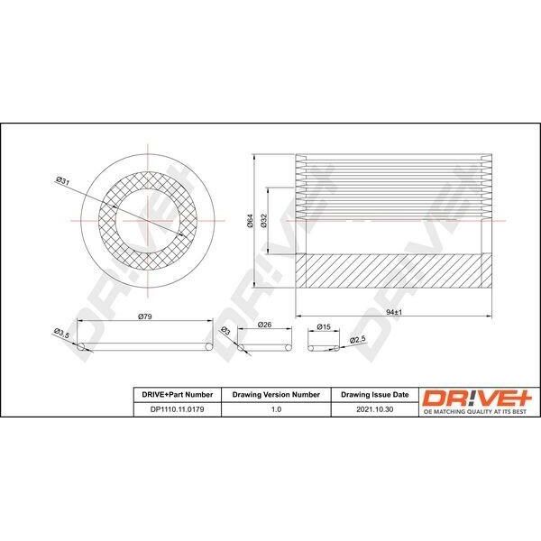 Dr!Ve+ DP1110.11.0179 - Filtro Olio Oe 15430 Rsr E01 Per Accord Viii, Civic Ix, Civic Viii, CR-V Iii (Re)-image