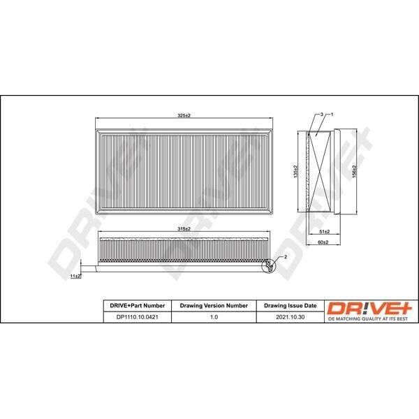 Dr!Ve+ DP1110.10.0421 - Filtro Aria Oe 1444 Ew Per C5 Ii (Rc), C5 Ii (Re), C5 Iii (Rd), C5 Iii (Rw), 407, 407 Sw (6D, 6E), 508 (8D), 508 (F), 508 (8E)-image
