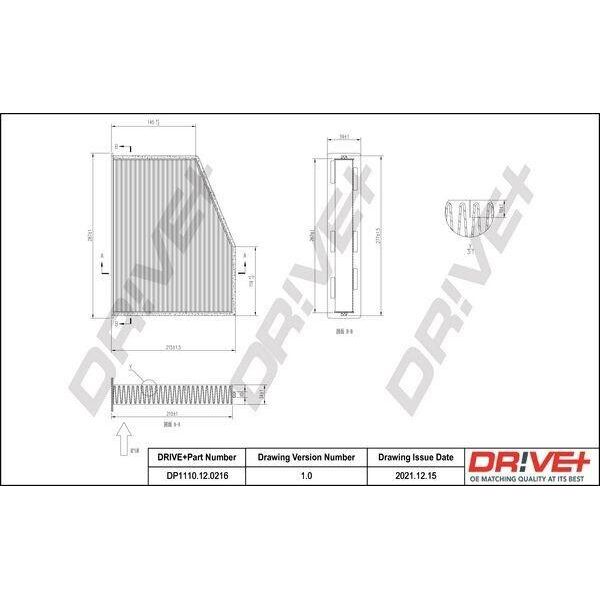 Dr!Ve+ DP1110.12.0216 - Filtro Abitacolo Oe 1K1 819 653 Per A3 (8P), A3 (8V), Q3 (8U), Tt (8J), Alhambra (710, 711), Altea (5P), Leon (1M1), Leon (1P1), Toledo Iii (5P2), Octavia Ii (1Z), Superb Ii (3T), Yeti (5L), Golf Vi, Maggiolino (5C), Caddy Iv (Sa), Glc, Caddy Iii (2C, 2K), Cc (358), Golf Plus (5M), Golf V (1K), Eos (1F), Passat (3C), Jetta Iii (1K2), Jetta Iv, Passat (365, 362), Passat Cc (-image