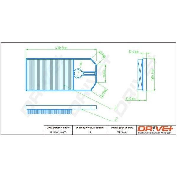 Dr!Ve+ DP1110.10.0658 - Filtro Aria Oe 6K0 129 620 C Per Arosa (6H), Cordoba (6K), Ibiza (6K), Ibiza (6L), Inca (6K), Leon (1M1), Toledo Ii (1M2), Octavia I (1U), Bora (1J), Caddy Ii (9K), Golf Iv (1J), Lupo (6E1, 6X1), New Beetle, Polo (6N), Polo (6V)-image