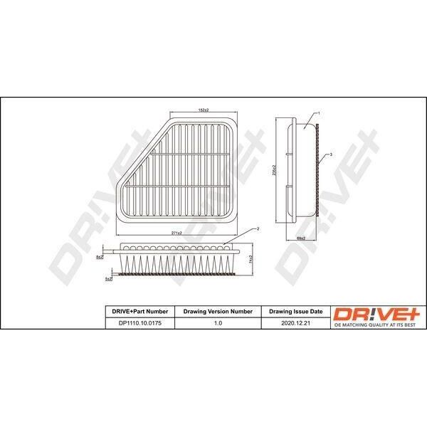 Dr!Ve+ DP1110.10.0175 - Oe 17801 0R030 Filtro Aria Per Auris (E15), Auris (E18), Avensis (T27), Corolla (E15), Corolla (E18), Verso (R2)-image