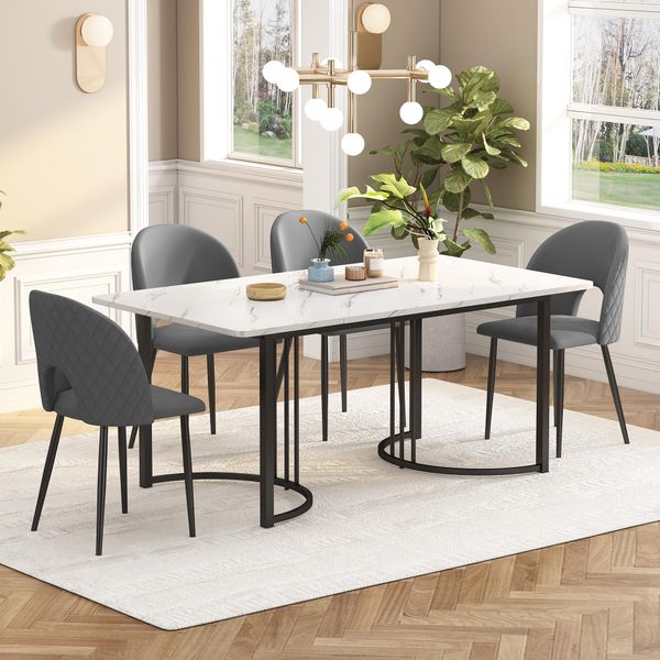 Flieks Set Da Pranzo Gruppo Di Sedute 5 Pezzi, Tavolo Da Pranzo Con 4 Sedie Da Pranzo, Tavolo Da Pranzo Rettangolare, Sedia Da Cucina Imbottita Sedia In Velluto, Gruppo Tavolo Grigio Nero-image