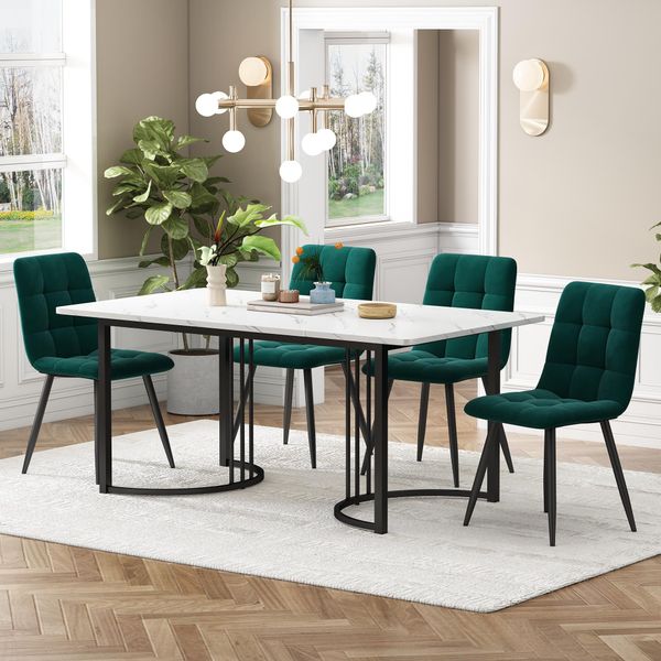 Gruppo Da Pranzo Flieks Tavolo Da Pranzo Con 4 Sedie Da Pranzo, Gruppo Di Seduta Tavolo Da Cucina 5 Pezzi, Tavolo Da Cucina Con 4 Sedie Da Pranzo, Sedia Con Rivestimento In Velluto, Verde Nero-image