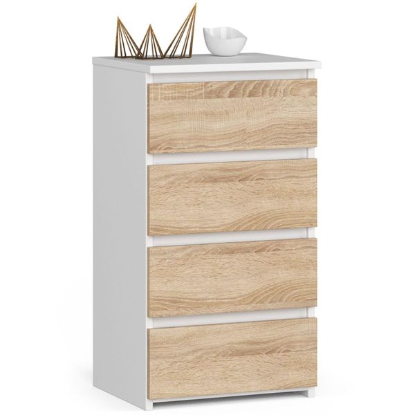 Comò Elegante CL4 In Rovere Bianco E Sonoma Con 4 Cassetti 40 Cm Di Larghezza 74 Cm Di Altezza 35 Cm Di Profondità-image