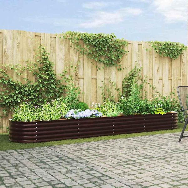 Vidaxl Letto Da Giardino Rialzato Marrone 400 X 80 X 44 Cm In Acciaio-image