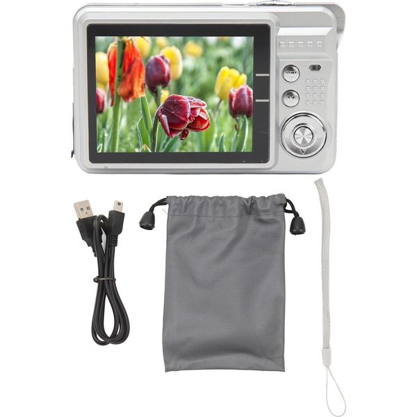 Fotocamera Digitale Per Adolescenti 48MP Hd Schermo Tft Da 2,7 Pollici Zoom 8X Autofocus Anti-Shake Tascabile Compatta Fotografia Di Viaggio Vlog Argento-image