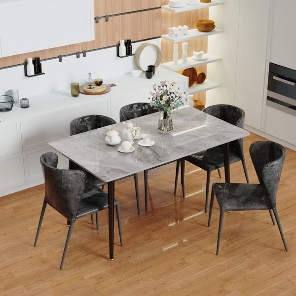 Wisfor Tavolo Da Pranzo In Marmo, Tavolo Da Cucina, Tavolo Da Sala Da Pranzo Per 4-6 Persone, Tavolo Rettangolare Da 120 Cm Con Gambe In Metallo Antiscivolo, Grigio Chiaro-image