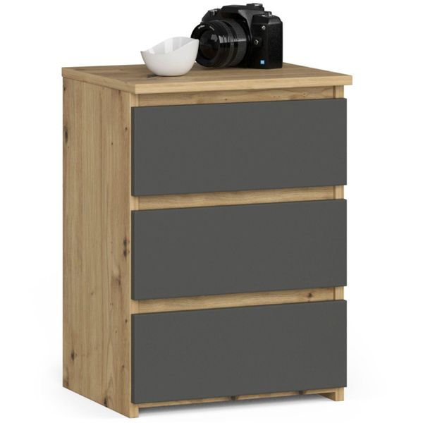 Comò Elegante CL3 In Rovere Artisanale Con Frontali Grigi E 3 Cassetti-image