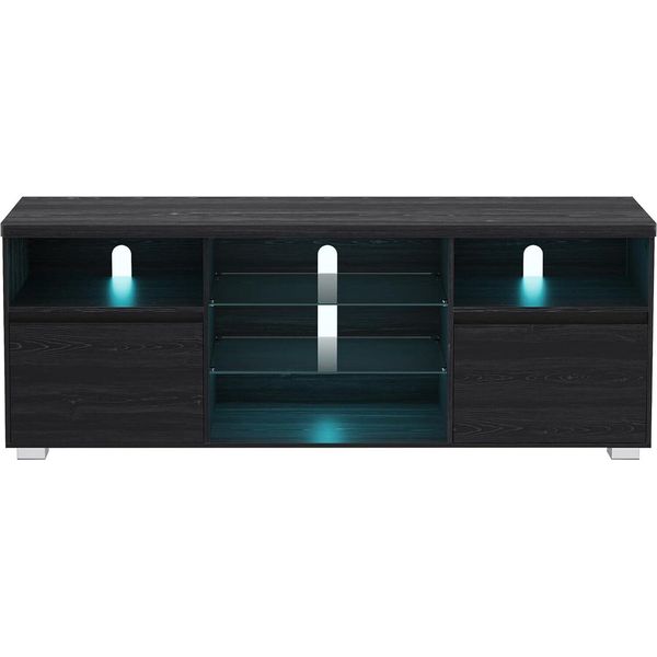 Mobile Tv Vasagle Con Illuminazione Led, Tavolo Tv, Supporto Tv Per Tv Fino A 70 Pollici, Con Ripiani Aperti, 2 Armadi Con Ante, 160 Cm,-image