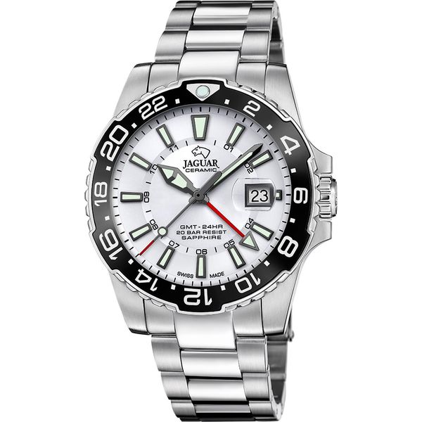 Jaguar J1011/1 Ceramic Gmt Orologio Da Uomo In Acciaio Inox Data Argento-image
