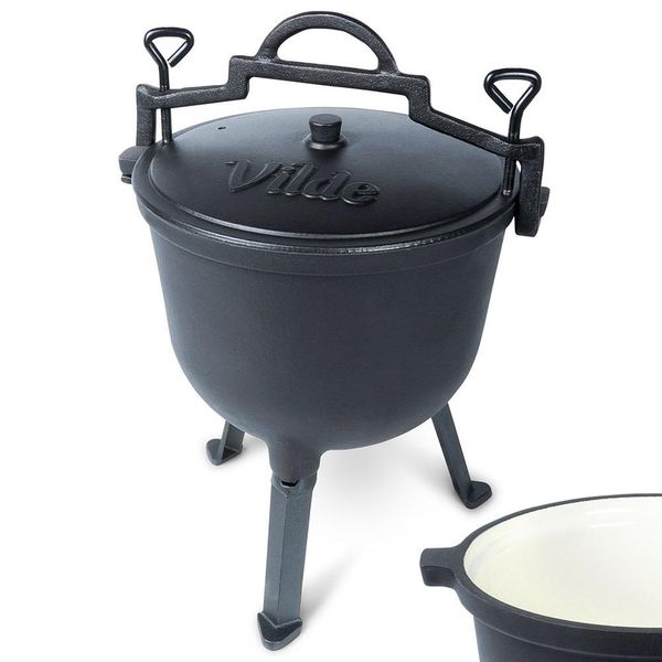 Bollitore In Ghisa Vilde Pentola Per Il Fuoco Bollitore In Ghisa Su Gambe Con Coperchio Cast Line 10 L-image