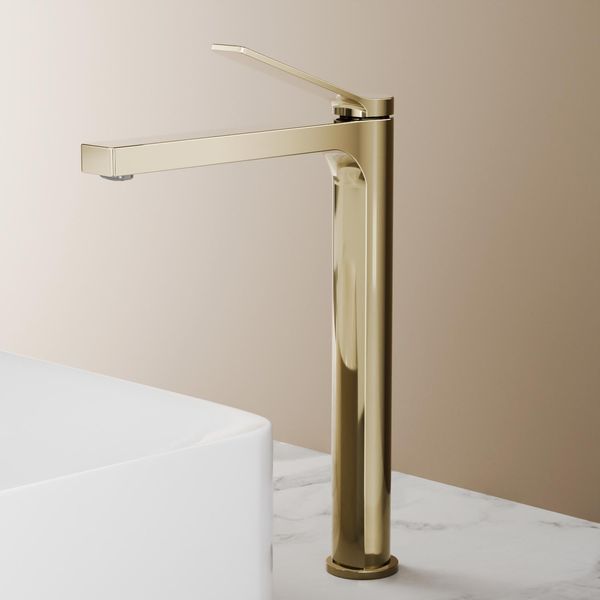 Emke Rubinetto Bagno Oro Champagne 335X233X46Mm, Ottone, Cartuccia Ceramica, Miscelatore Bagno, Miscelatore Lavabo, Miscelatore Lavabo-image