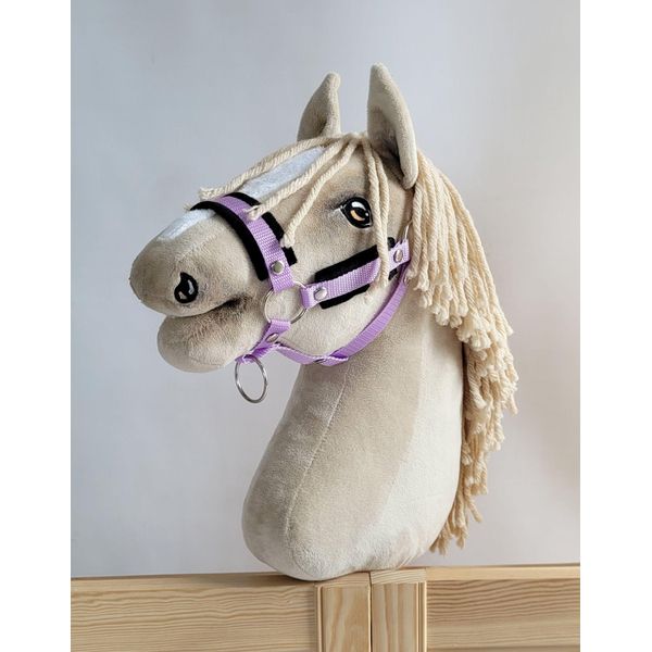 Cavezza Regolabile Per Cavallo Hobby Horse A3 Viola Con Pelliccia Nera-image
